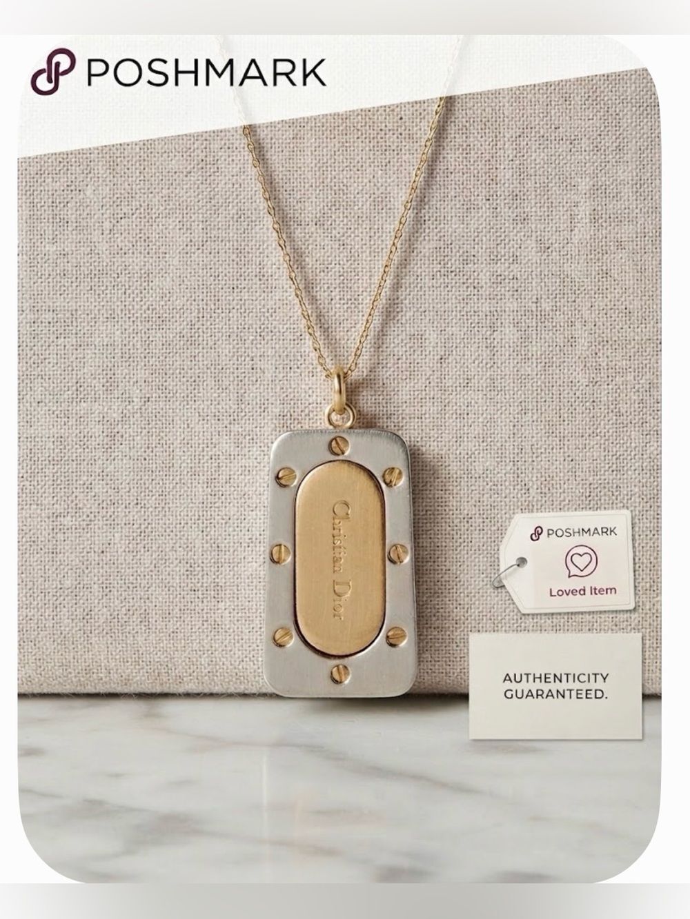 Authentic Christian Dior Palladium & Gold-Plated Two-Tone Pendant Necklace.
